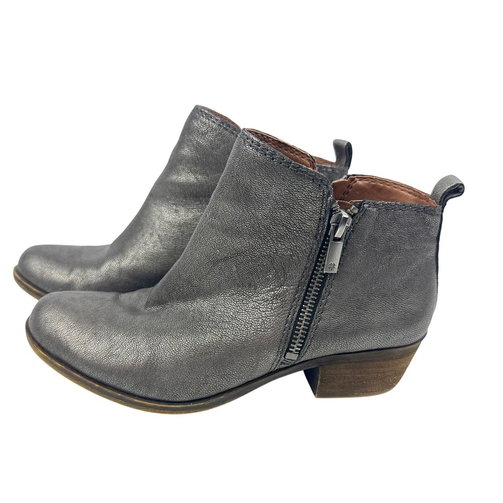 Lucky Brand Basel Metallic Pewter Silver Leather Ankle Booties LK-BASEL Size 7M - Picture 2 of 7